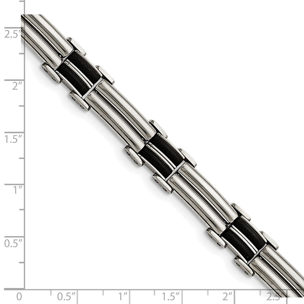 Chisel Stainless Steel Polished with Black Rubber Inlay 8 inch Bracelet