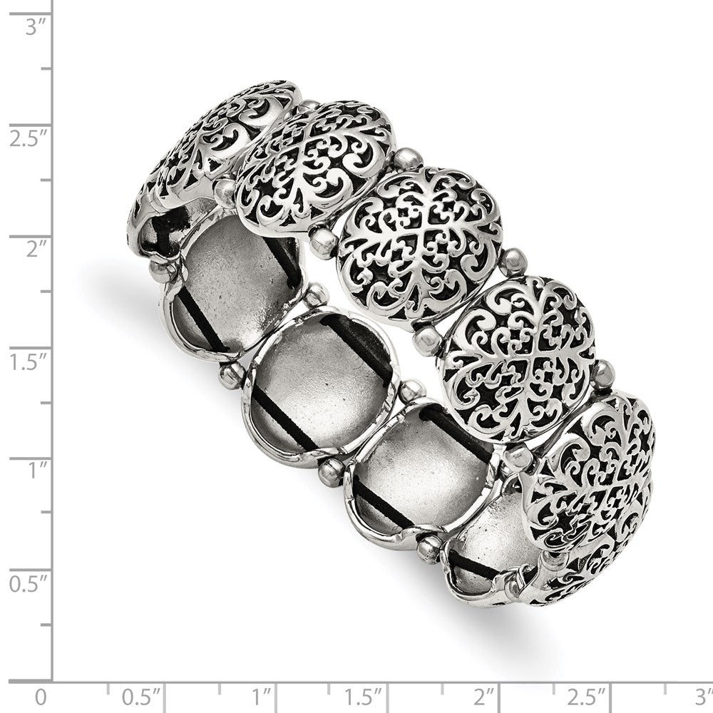 Stainless Steel Antiqued and Polished Oval Stretch Bracelet