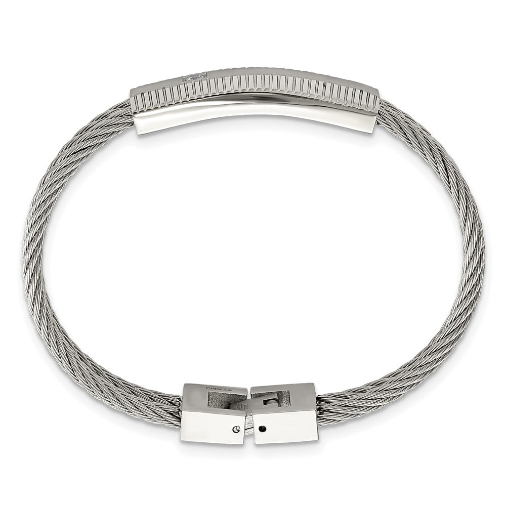 Stainless Steel Polished and Brushed CZ Wire 7in Bracelet