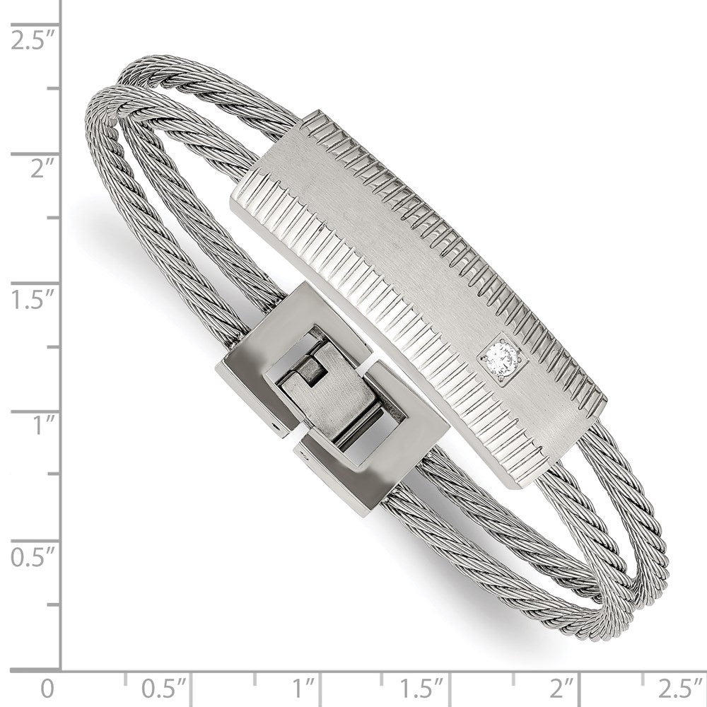 Stainless Steel Polished and Brushed CZ Wire 7in Bracelet