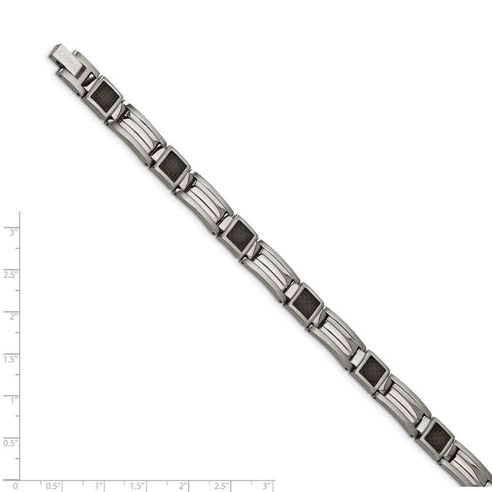 Chisel Stainless Steel Polished with Black Carbon Fiber Inlay 8.75 inch Link Bracelet