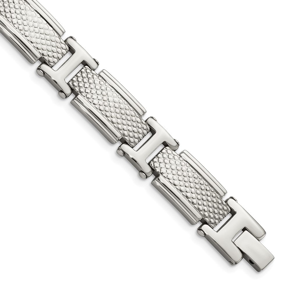 Chisel Stainless Steel Polished and Textured 8.5 inch Link Bracelet