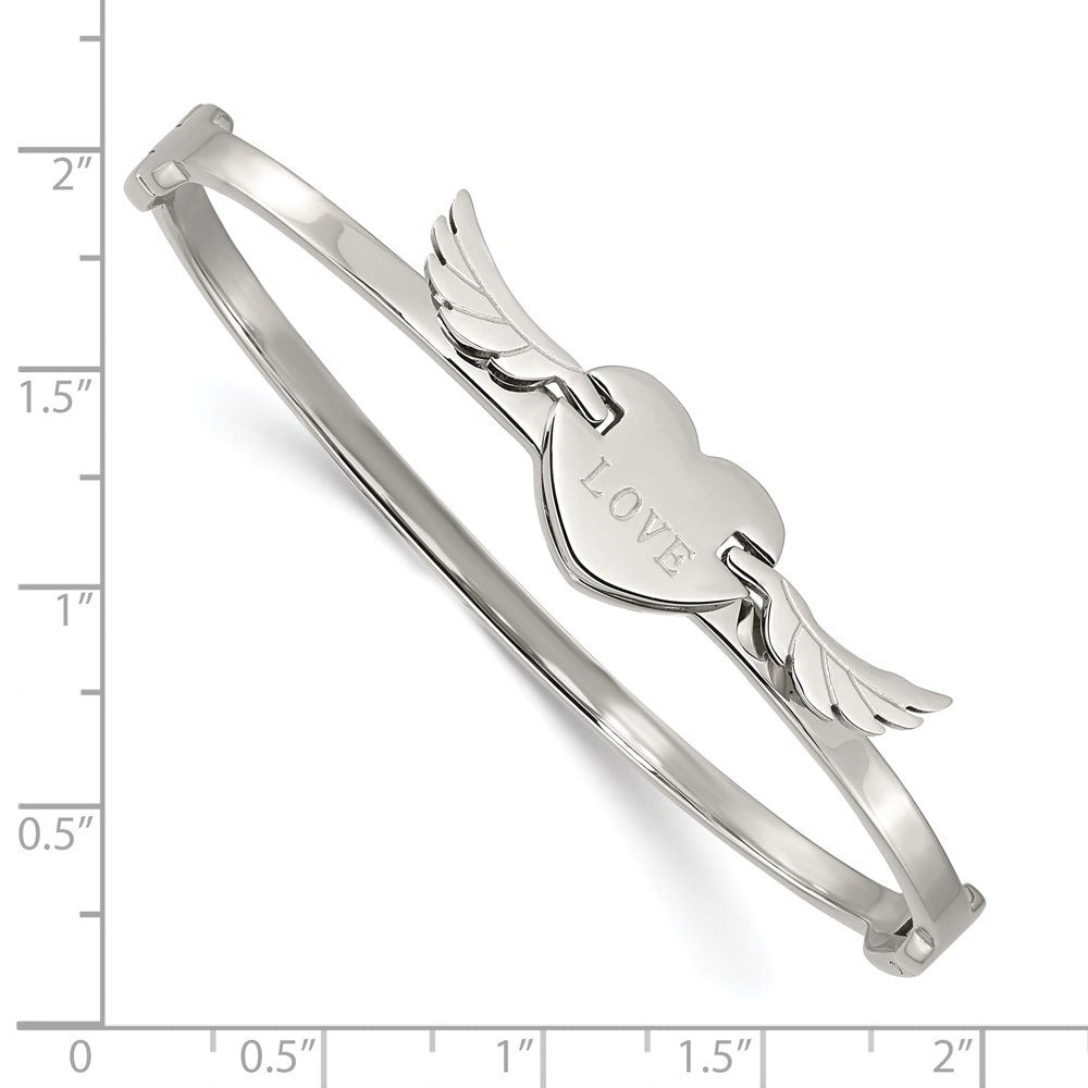 Stainless Steel Polished Moveable LOVE Heart w/Wings Bangle