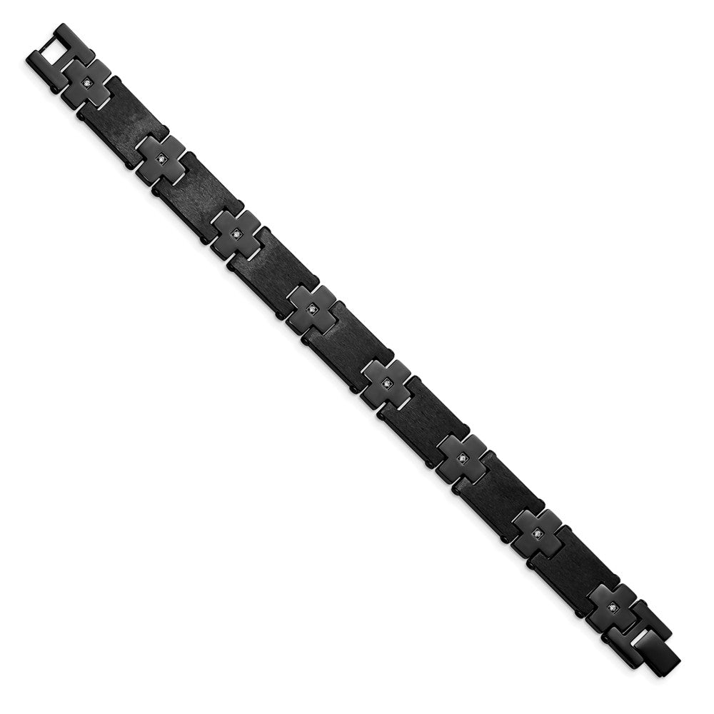 Chisel Stainless Steel Brushed and Polished Black IP-plated with CZ 8.25 inch Link Bracelet