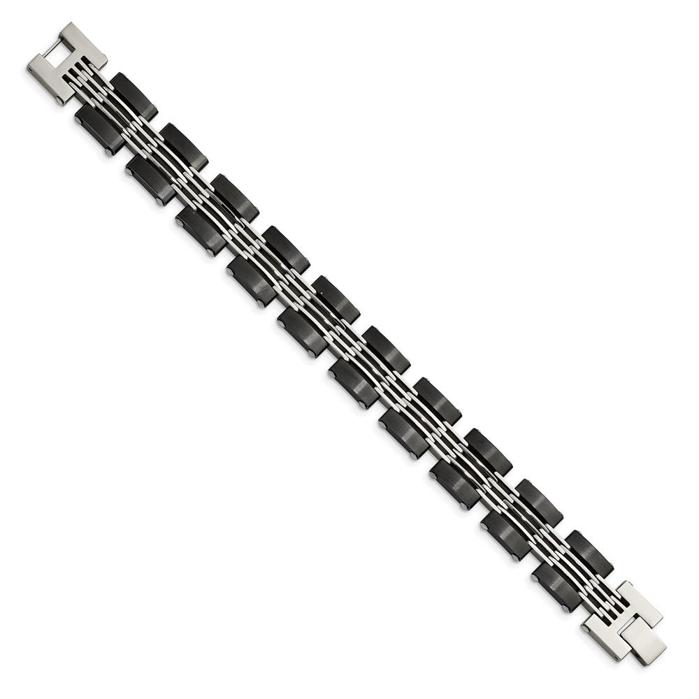 Chisel Stainless Steel Brushed and Polished Black IP-plated 8 inch Link Bracelet