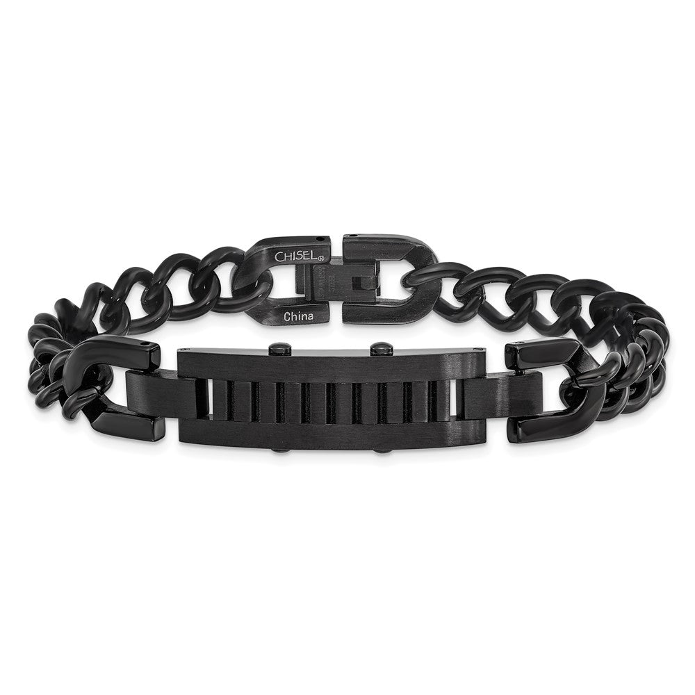 Stainless Steel Brushed and Polished Black IP-plated 8.25in Bracelet