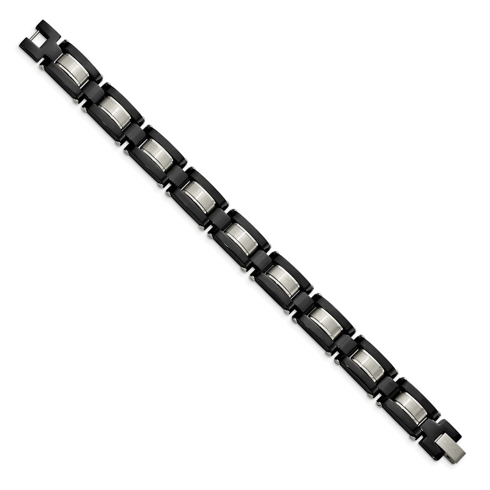 Stainless Steel Brushed and Polished Black IP-plated 8in Bracelet