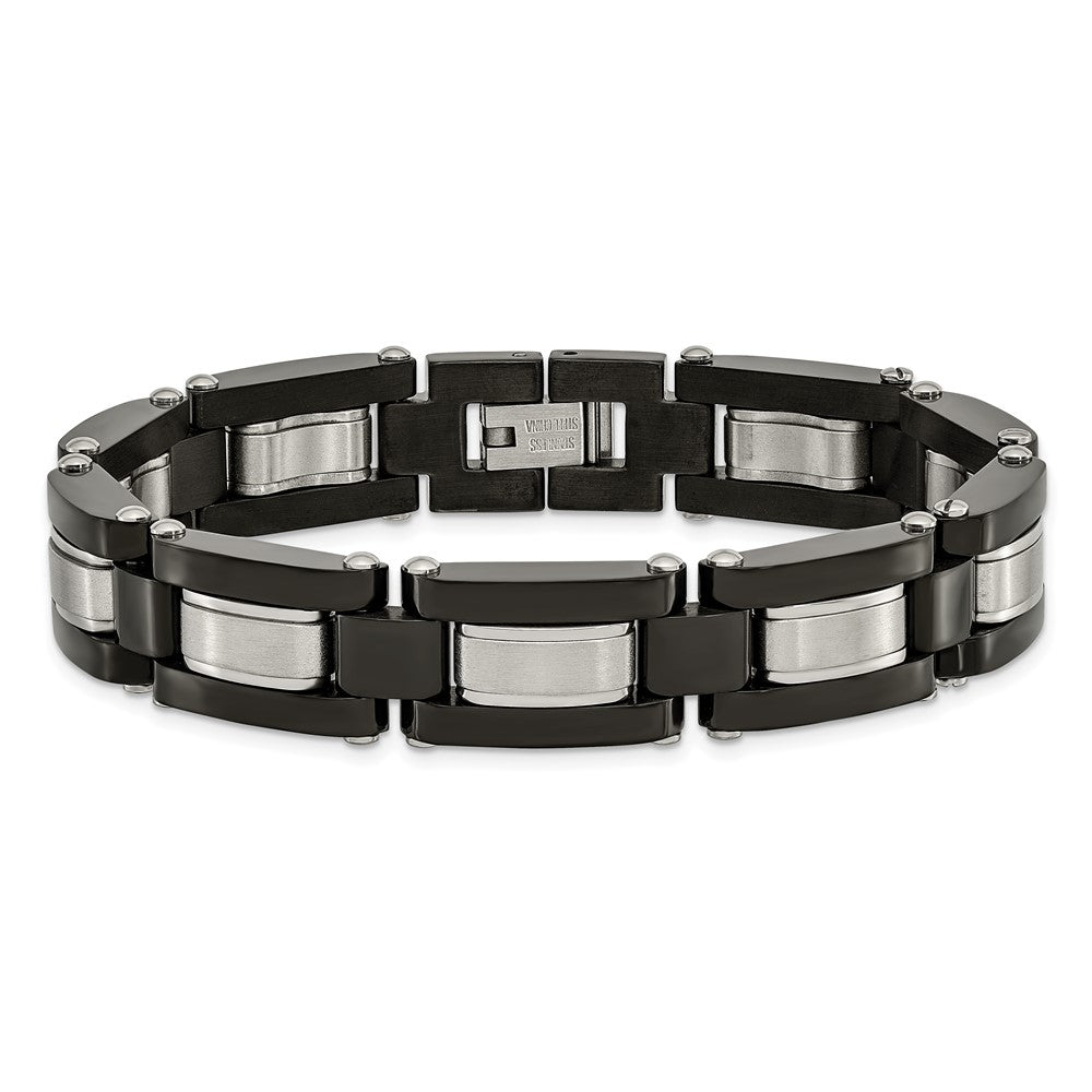 Stainless Steel Brushed and Polished Black IP-plated 8in Bracelet