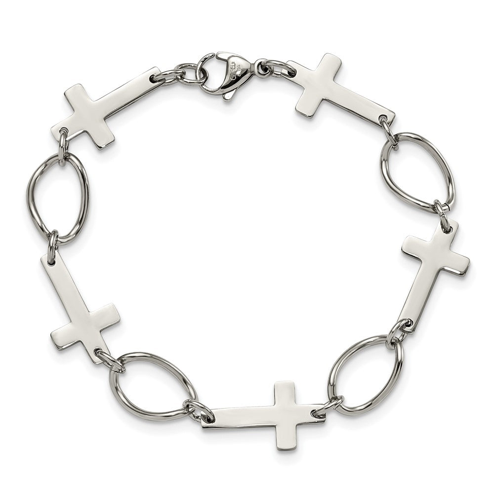 Stainless Steel Polished Cross 7.75in Bracelet