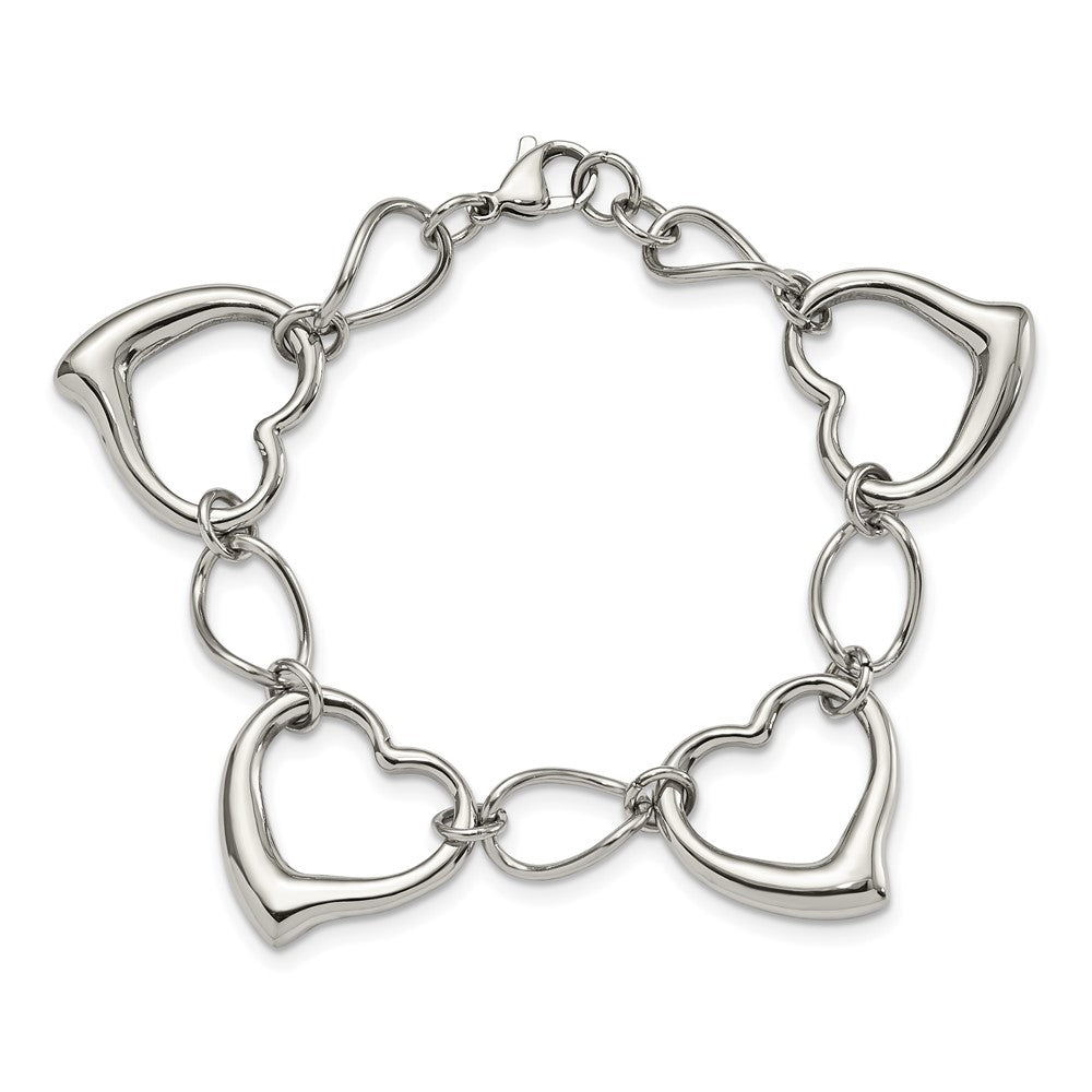 Chisel Stainless Steel Polished 7.75 inch Heart Link Bracelet