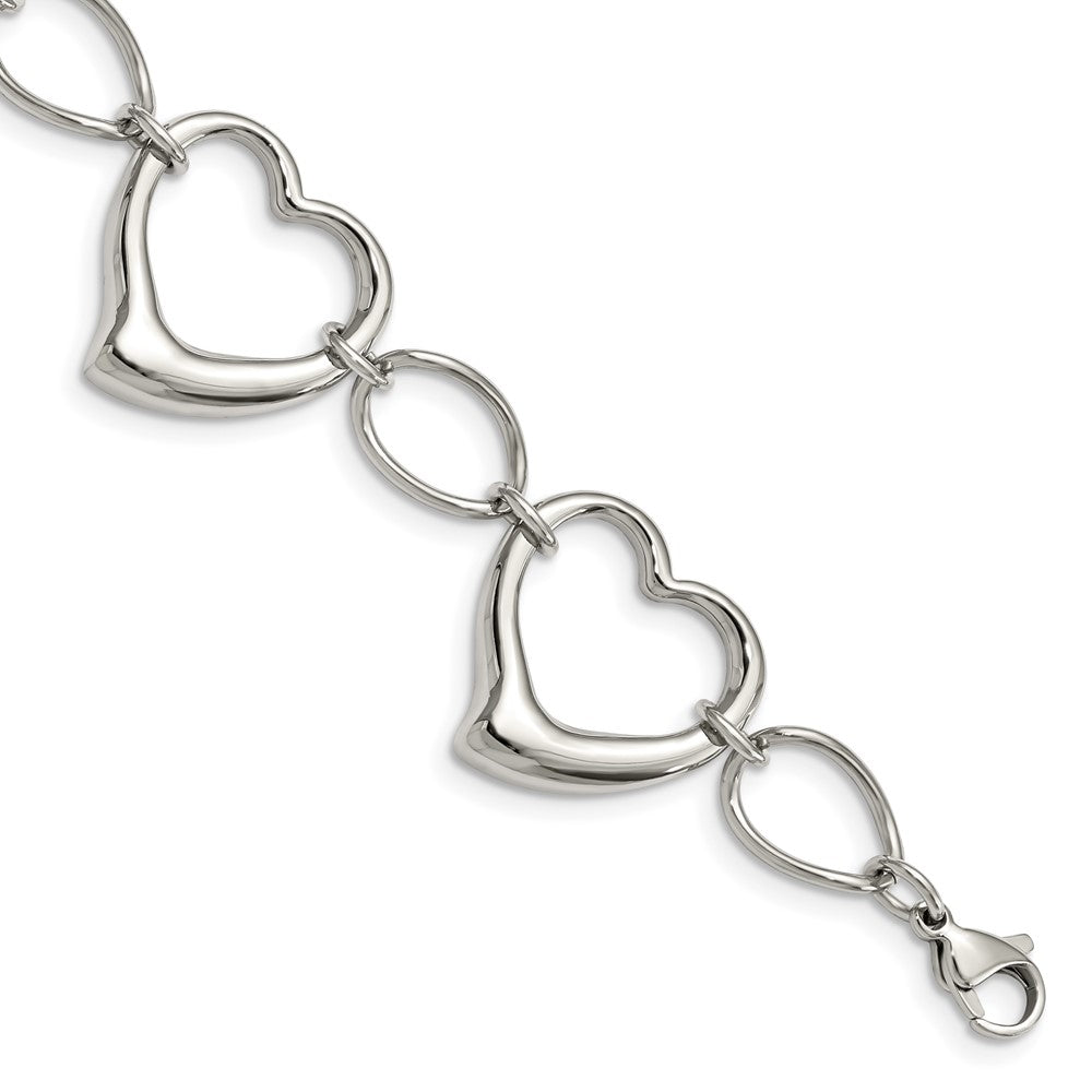 Chisel Stainless Steel Polished 7.75 inch Heart Link Bracelet