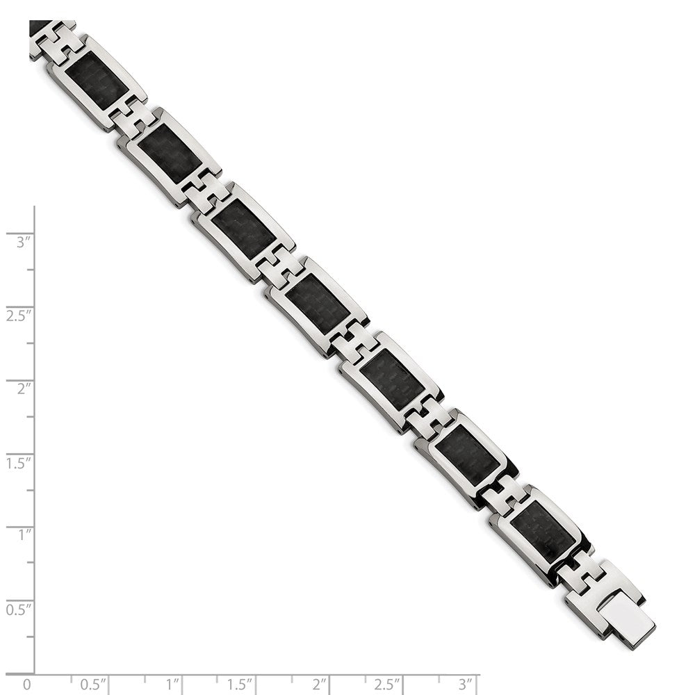 Chisel Stainless Steel Polished with Black Carbon Fiber Inlay 9 inch Link Bracelet