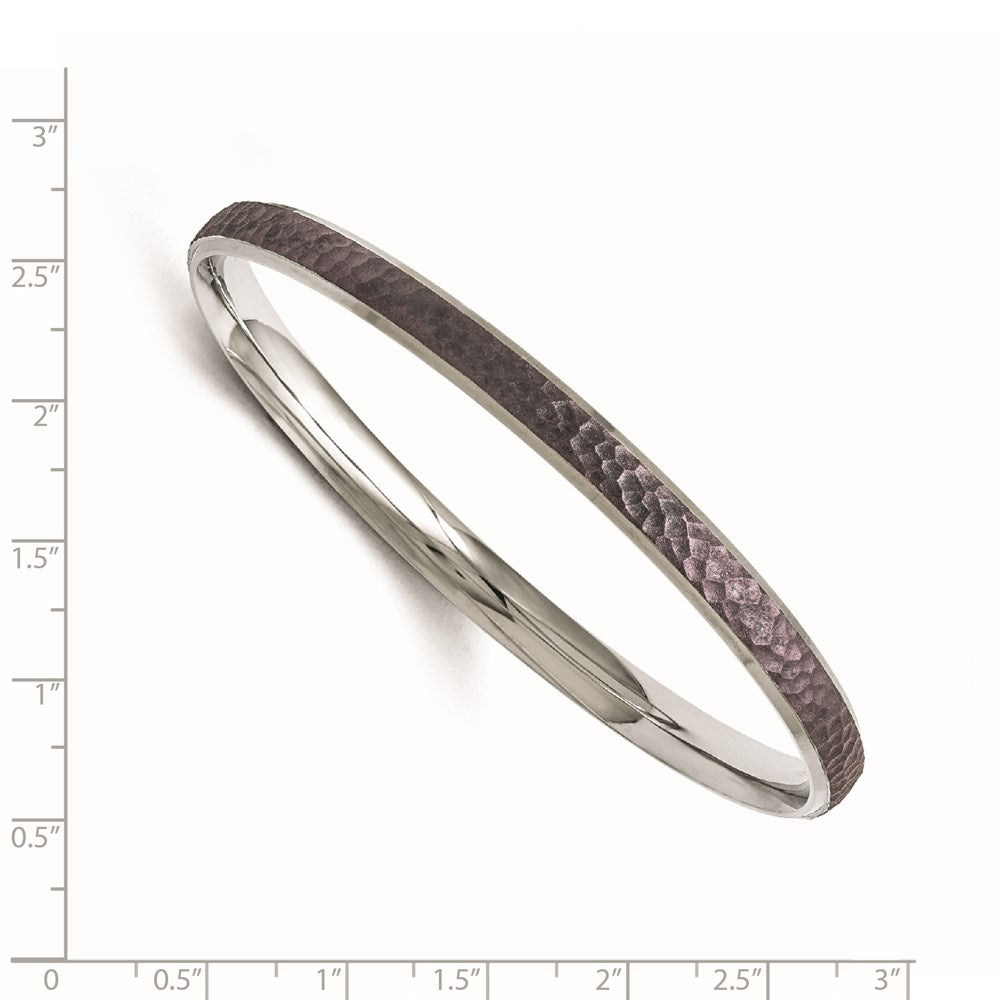 Stainless Steel Polished/Laser Cut Purple IP-plated Hammered Bangle