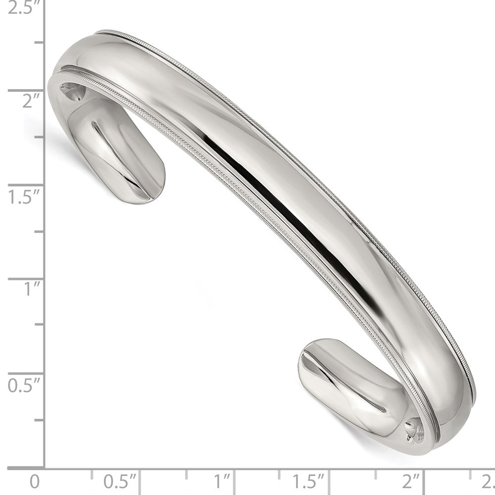 Chisel Stainless Steel Polished and Grooved 9mm Cuff Bangle