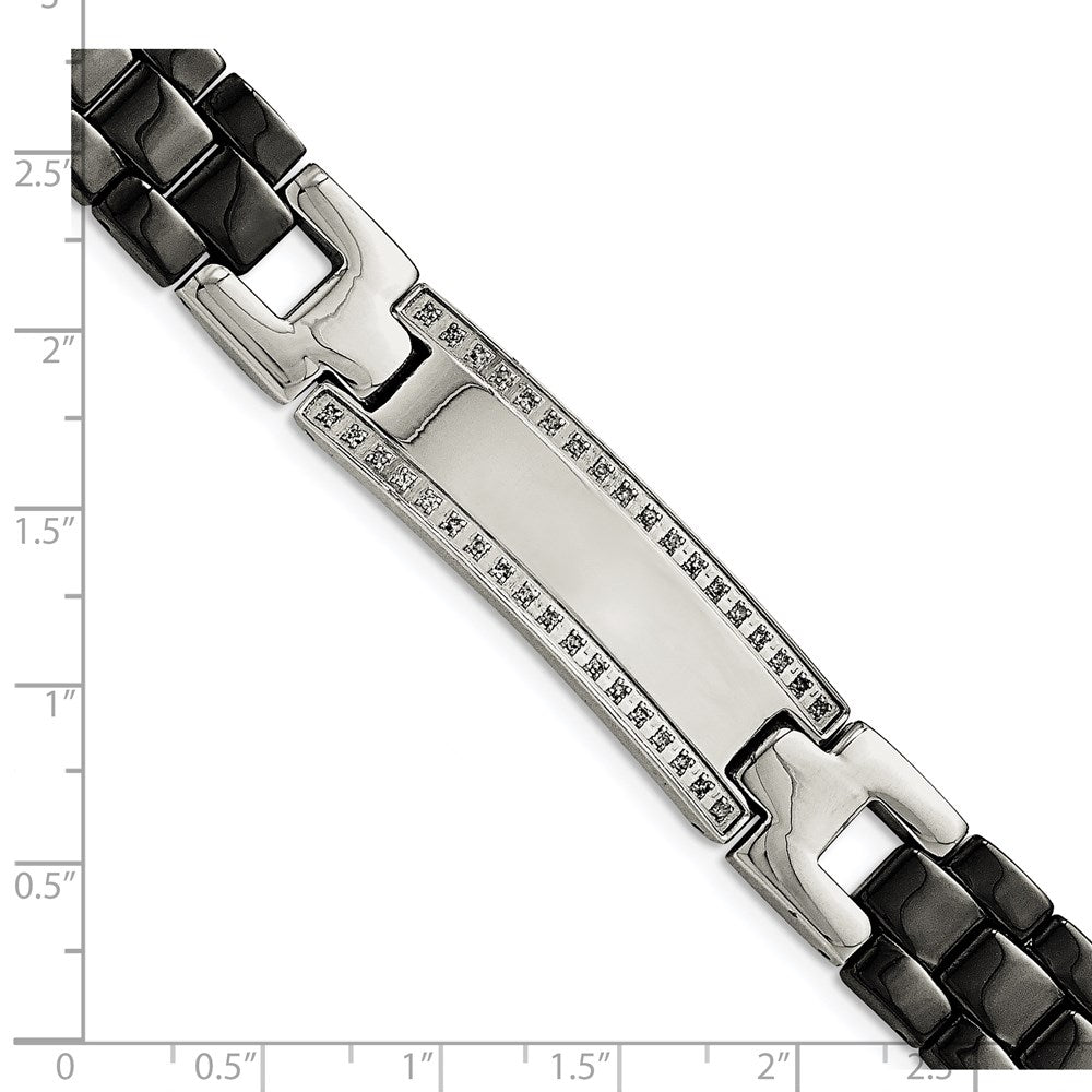 Chisel Stainless Steel Polished with Black Ceramic and 1/4 carat Diamond 8.75 inch ID Bracelet