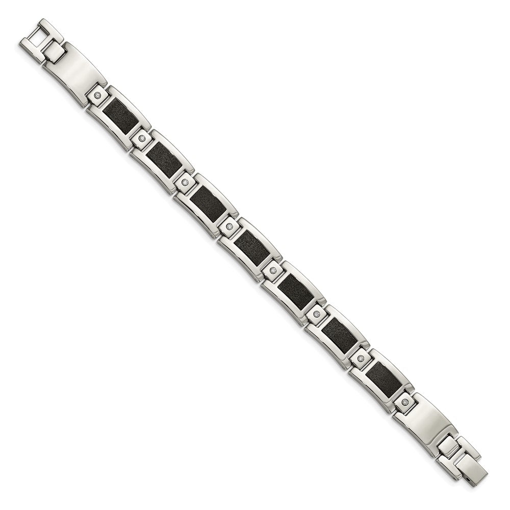 Chisel Stainless Steel Polished Laser Cut with 1/5 carat Diamond 8.25 inch Bracelet