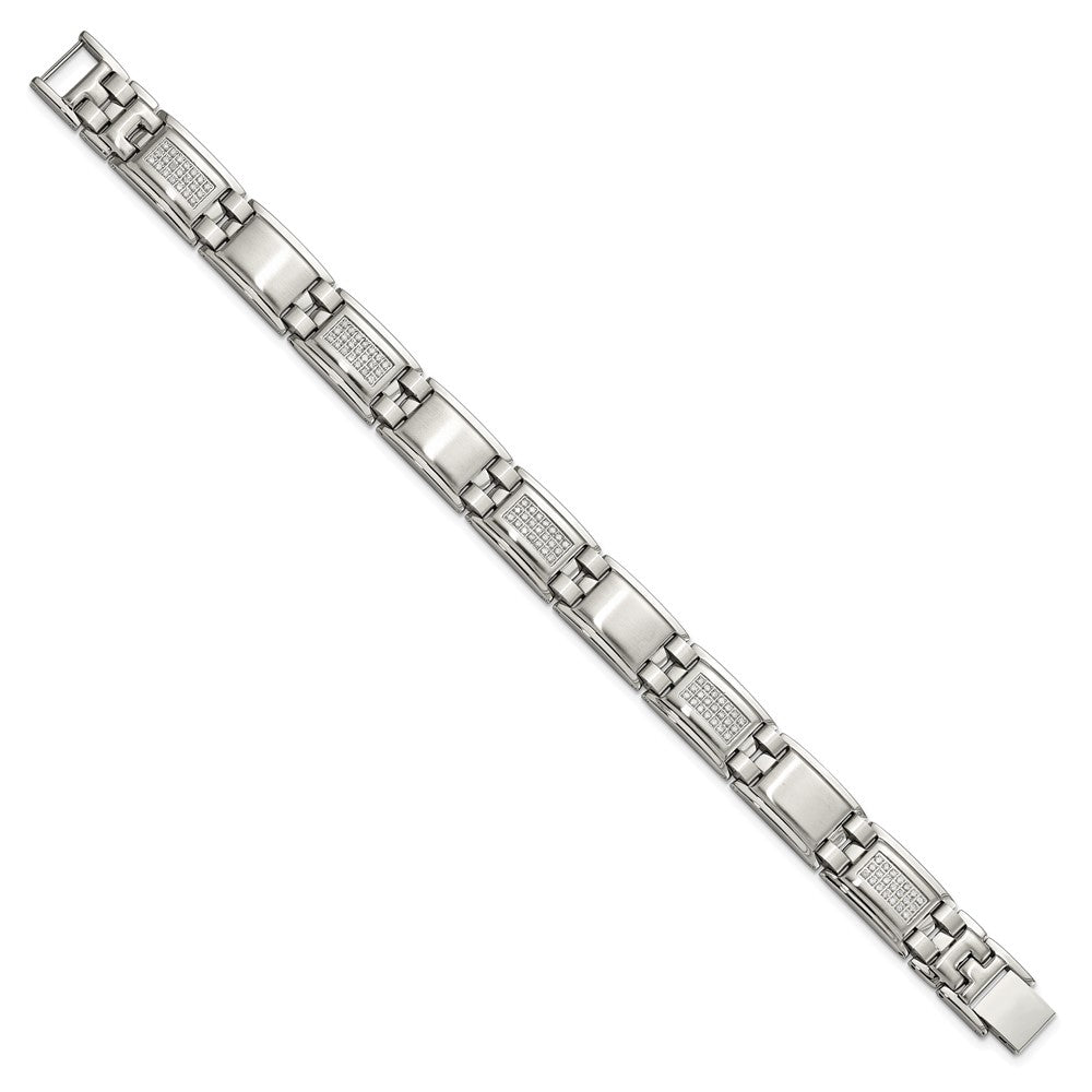 Chisel Stainless Steel Polished and Matte with 3/4 carat Diamond 8.75 inch Bracelet