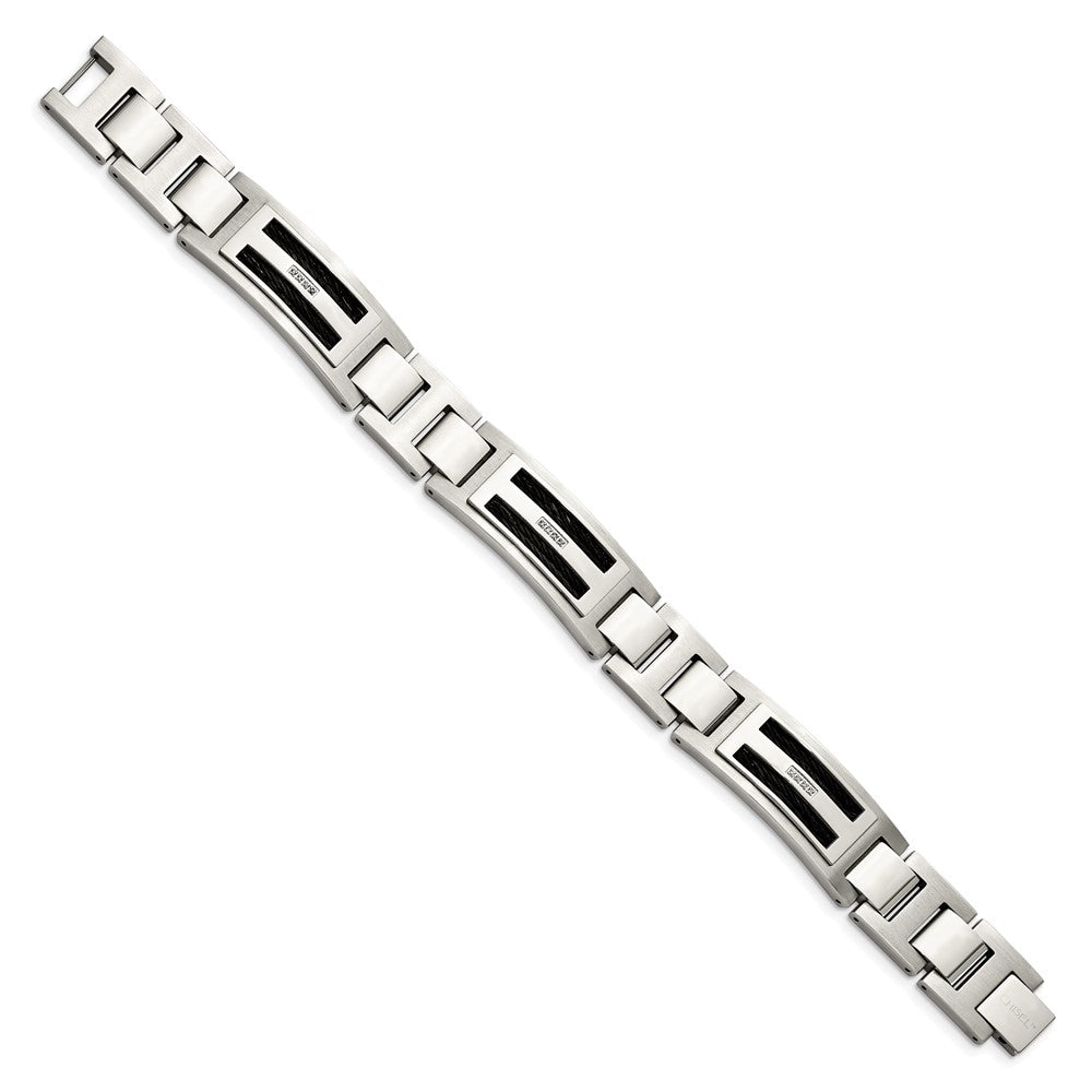 Chisel Stainless Steel Polished and Matte Black IP-plated with .05 carat Diamond 8.75 inch Bracelet