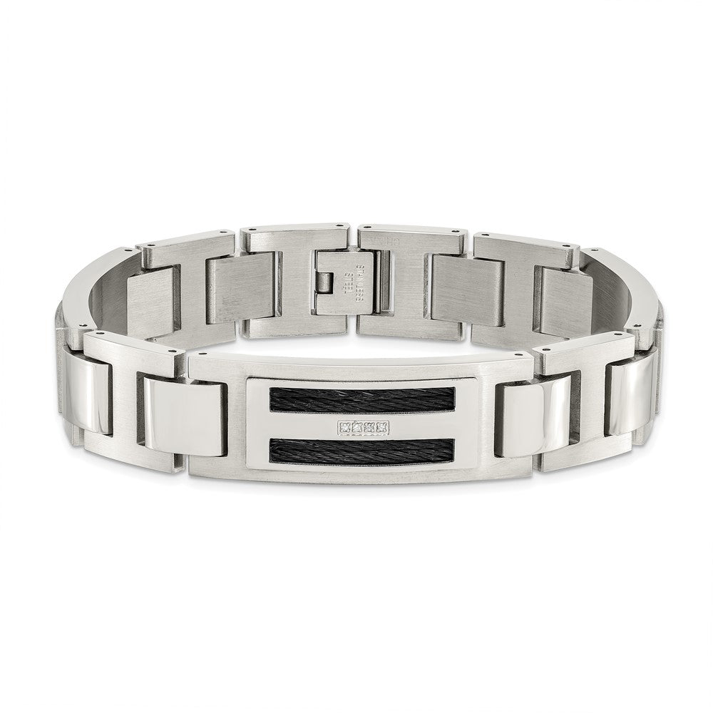 Chisel Stainless Steel Polished and Matte Black IP-plated with .05 carat Diamond 8.75 inch Bracelet