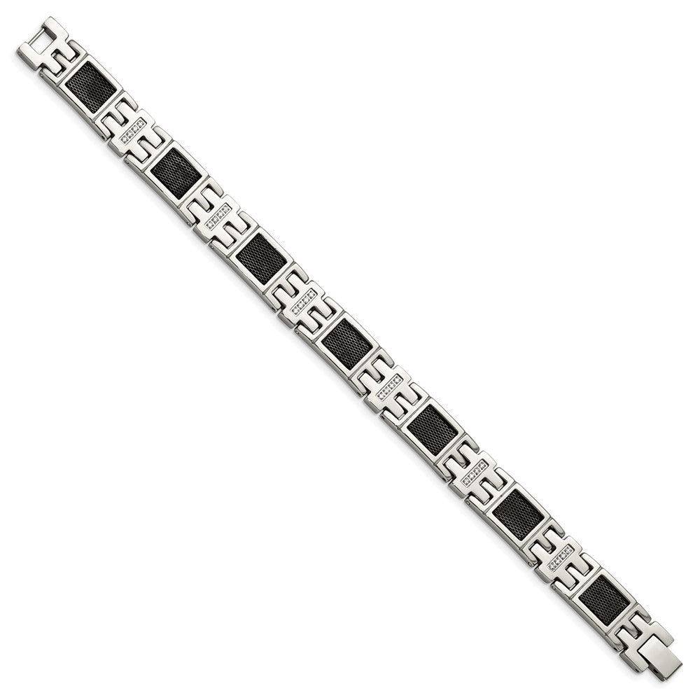 Chisel Stainless Steel Polished Black IP-plated Mesh with 1/3 carat Diamond 8.75 inch Bracelet