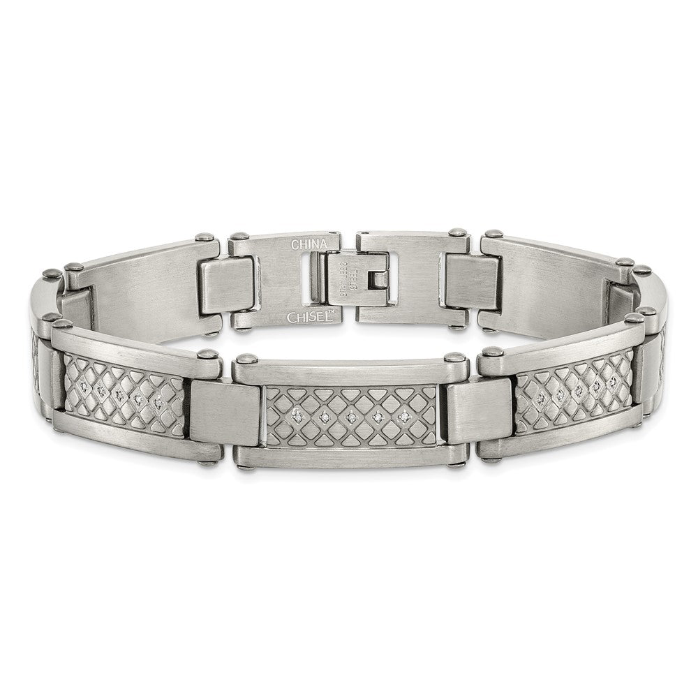 Chisel Stainless Steel Antiqued and Matte with 1/10 carat Diamond 9 inch Bracelet