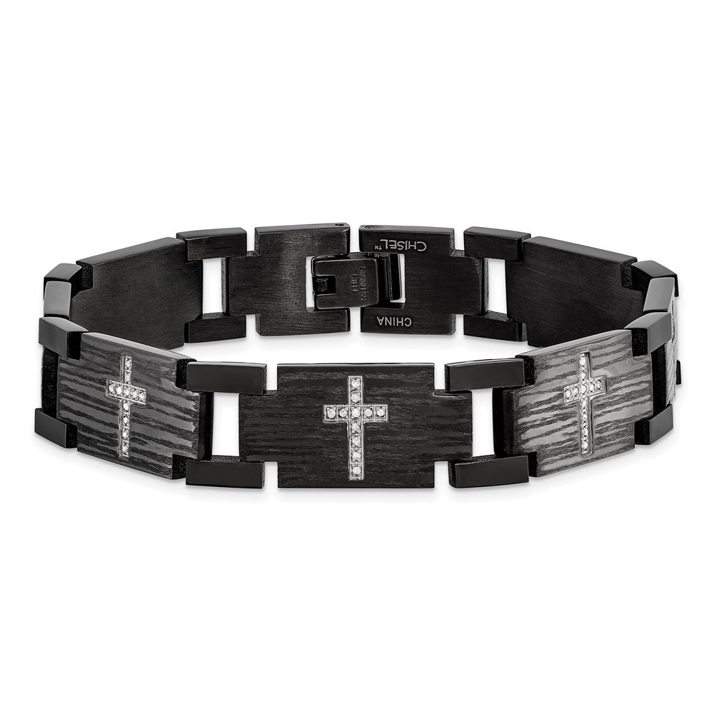 Chisel Stainless Steel Polished and Matte Black IP-plated with 1/4 carat Diamond 8.25 inch Bracelet