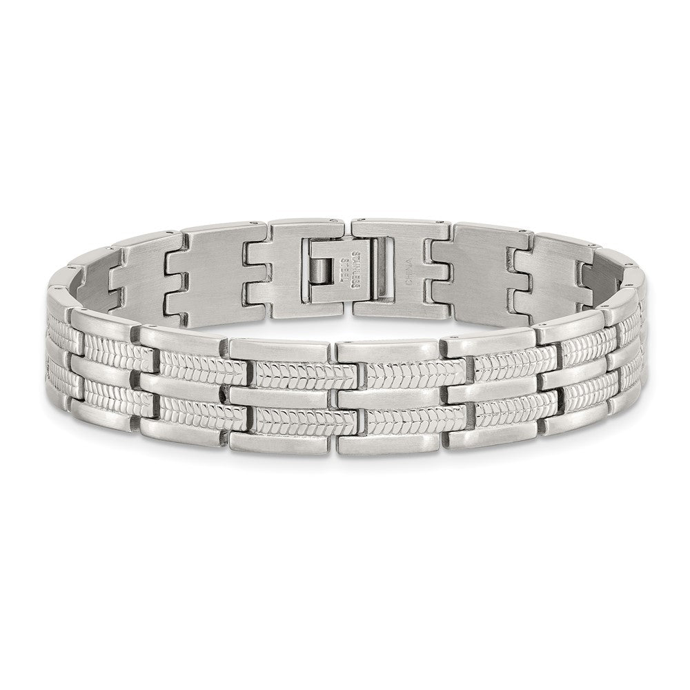 Chisel Stainless Steel Brushed Polished and Textured 8.75 inch Link Bracelet