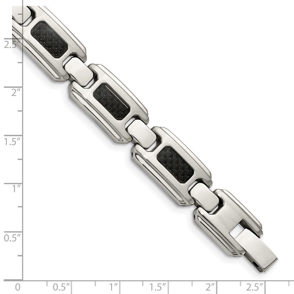 Chisel Stainless Steel Brushed and Polished with Black Carbon Fiber Inlay 9 inch Link Bracelet