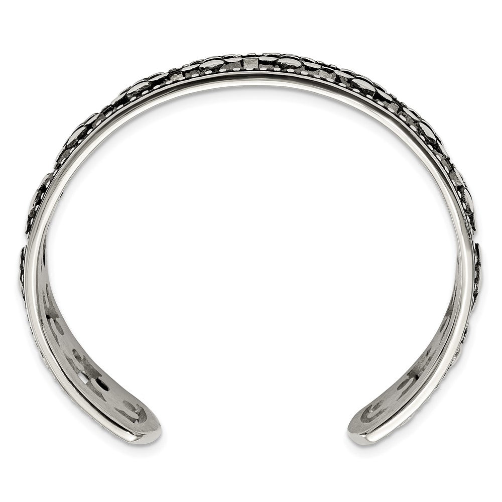 Stainless Steel Antiqued and Polished Fleur de Lis Bangle