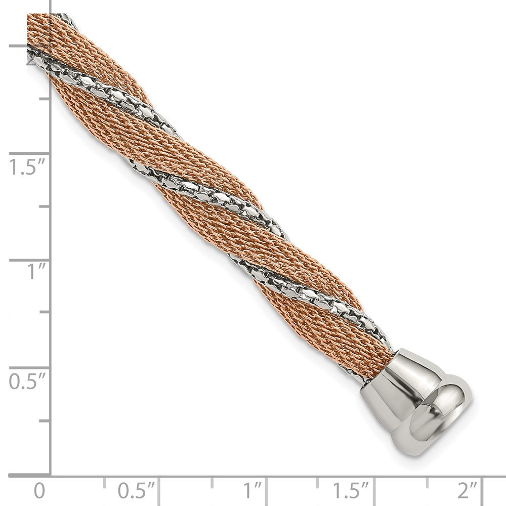 Stainless Steel & Rose IP-plated Polished Twisted Mesh Chain Bracelet