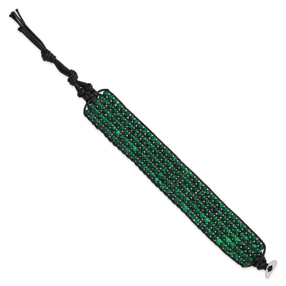 Stainless Steel Black Cord Woven Imitation Malachite Bracelet