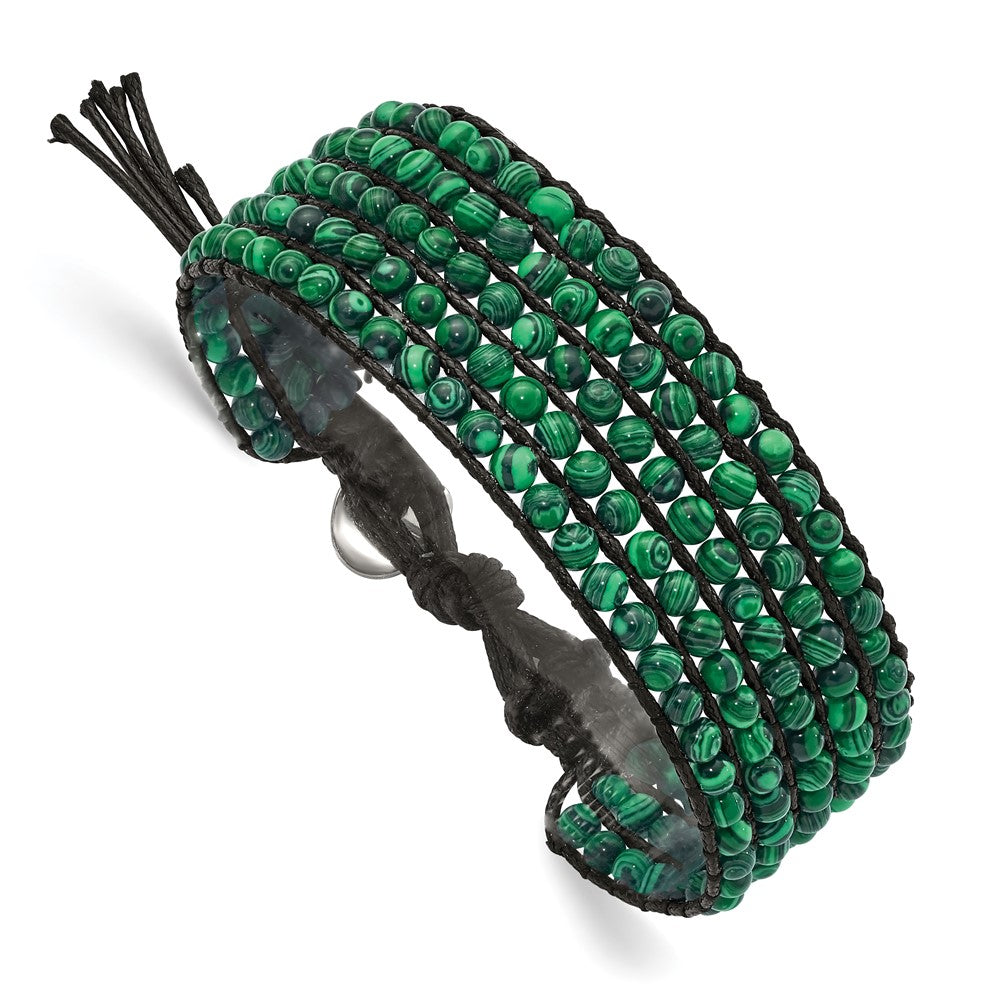 Stainless Steel Black Cord Woven Imitation Malachite Bracelet