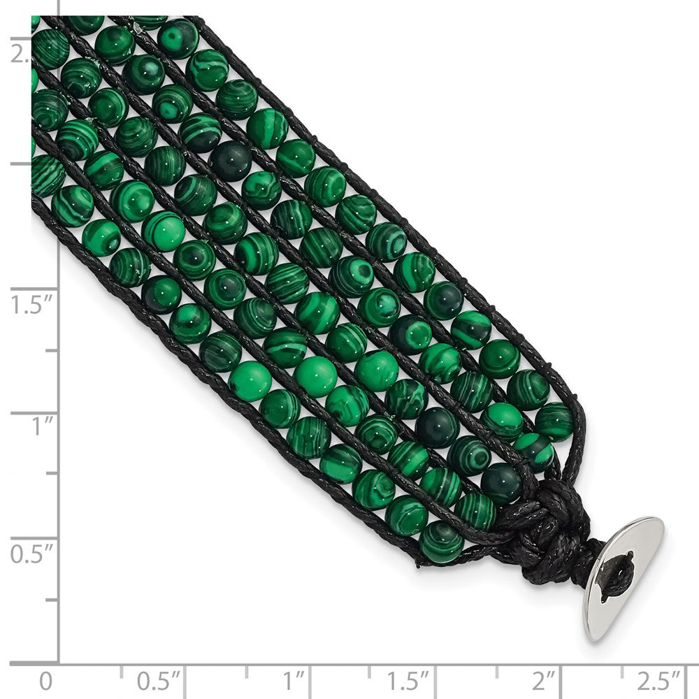 Stainless Steel Black Cord Woven Imitation Malachite Bracelet