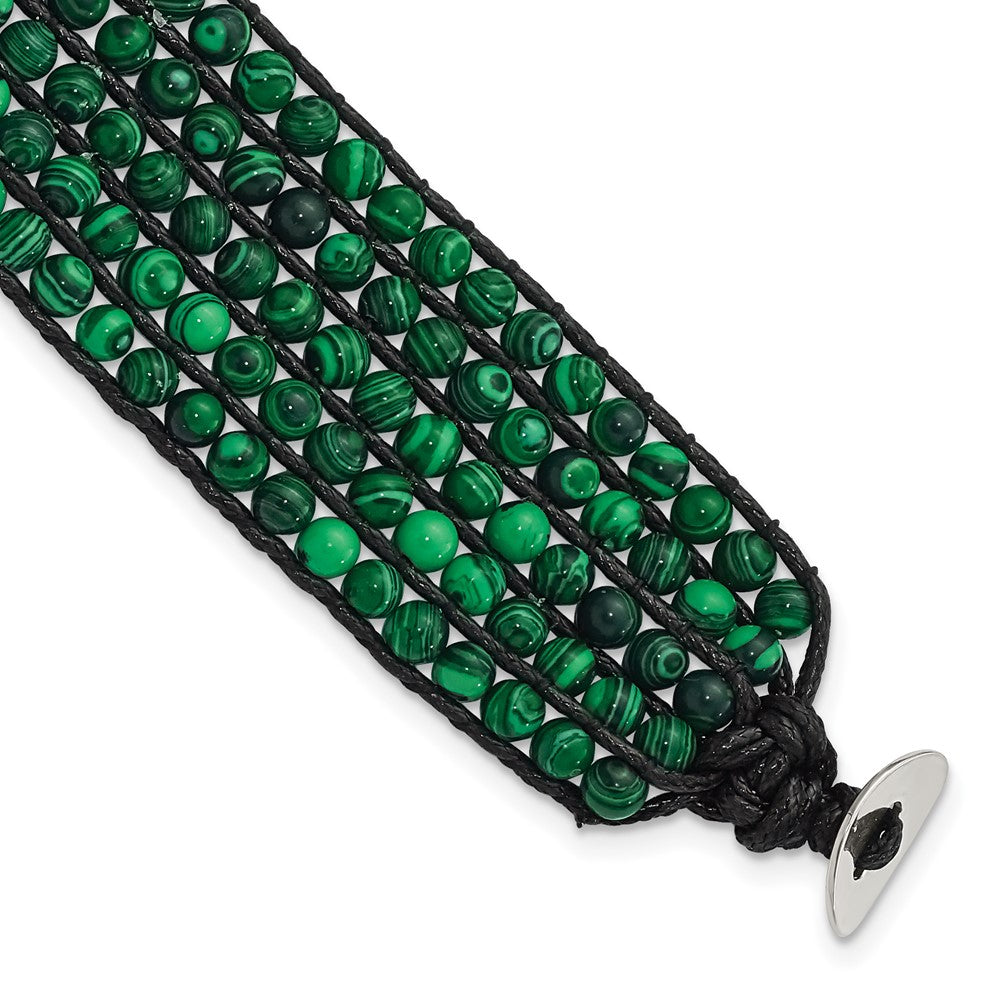 Stainless Steel Black Cord Woven Imitation Malachite Bracelet