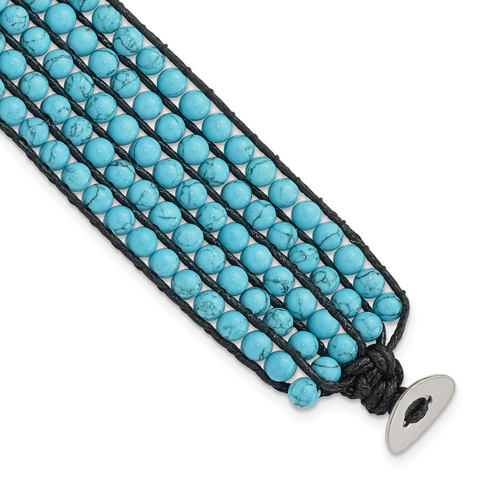 Stainless Steel Black Cord Woven Imitation Turquoise Bracelet