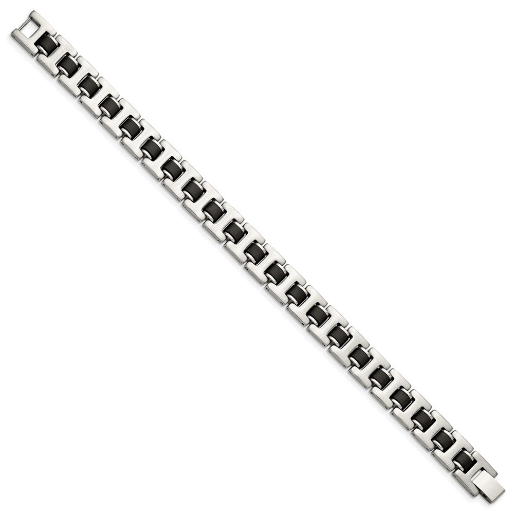 Chisel Stainless Steel Brushed with Black Rubber 8.5 inch Bracelet