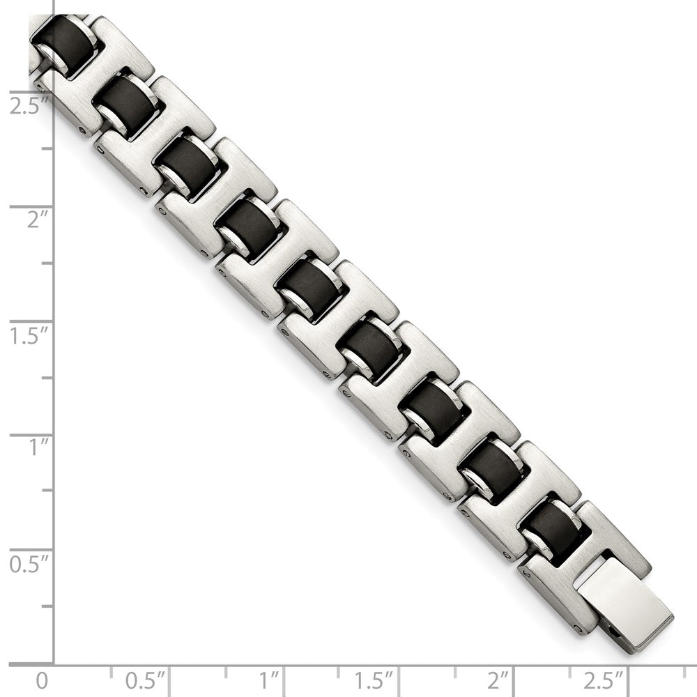 Chisel Stainless Steel Brushed with Black Rubber 8.5 inch Bracelet