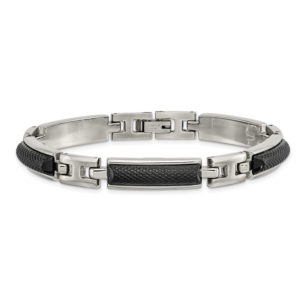 Stainless Steel Polished and Brushed Black IP-plated 8.25in Bracelet