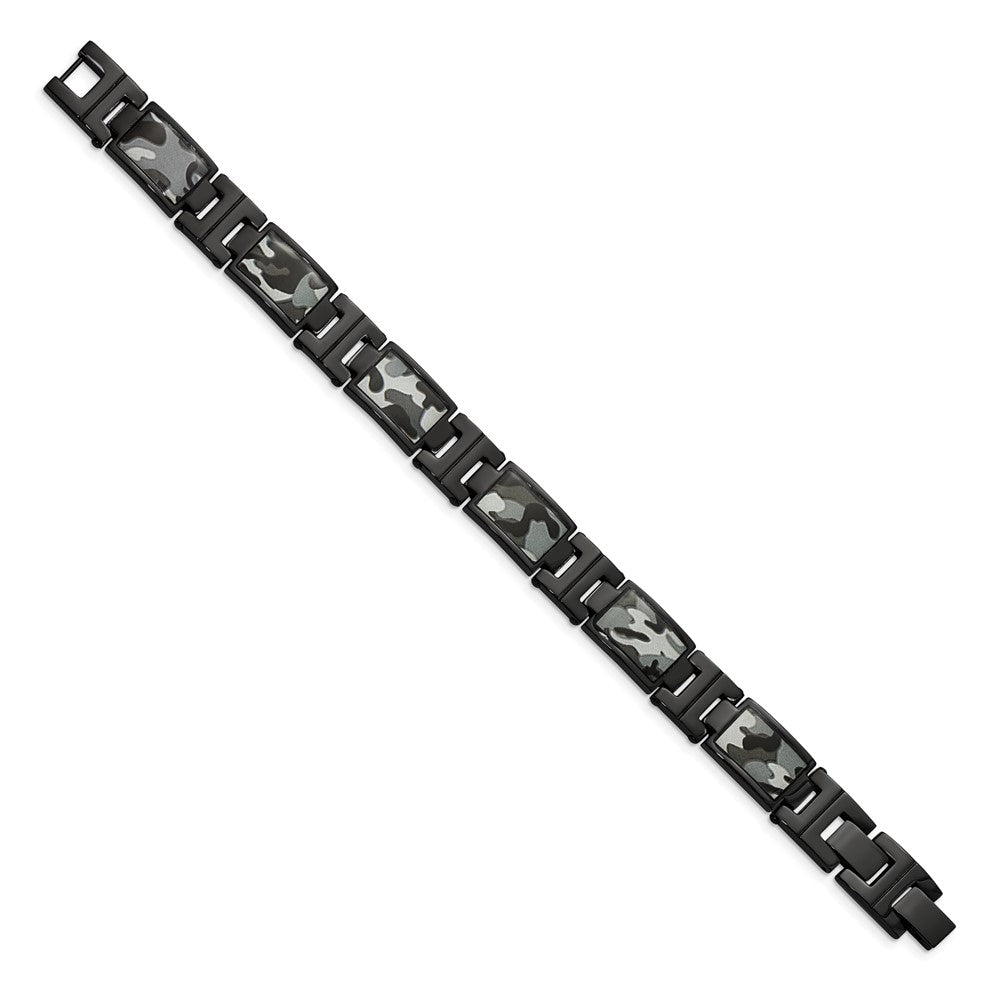 Chisel Stainless Steel Polished Black IP-plated Camo Enamel 8.5 inch Link Bracelet