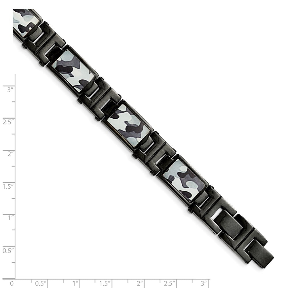 Chisel Stainless Steel Polished Black IP-plated Camo Enamel 8.5 inch Link Bracelet