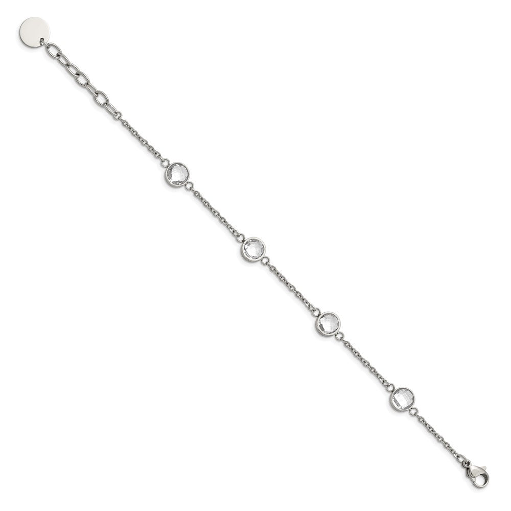 Chisel Stainless Steel Polished with Glass 6.5 inch Bracelet with 1.25 inch Extension