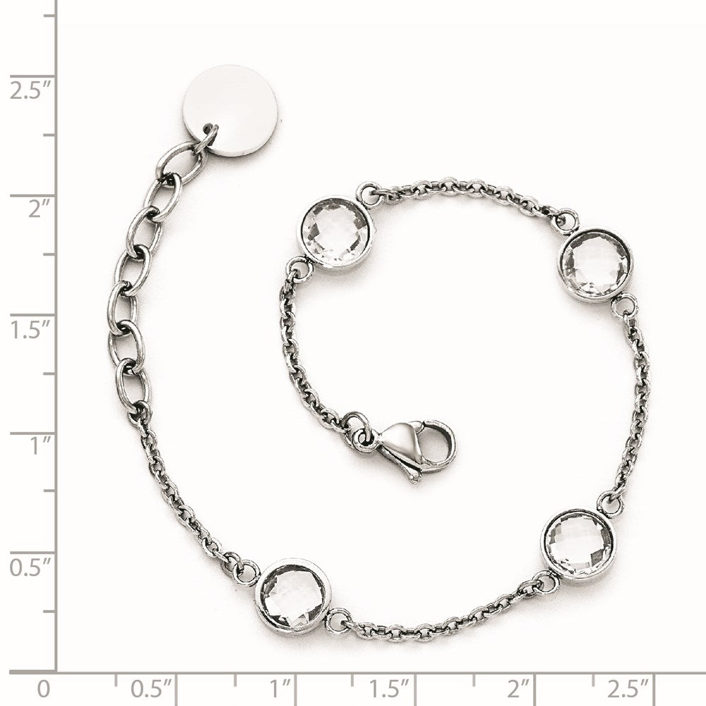 Chisel Stainless Steel Polished with Glass 6.5 inch Bracelet with 1.25 inch Extension