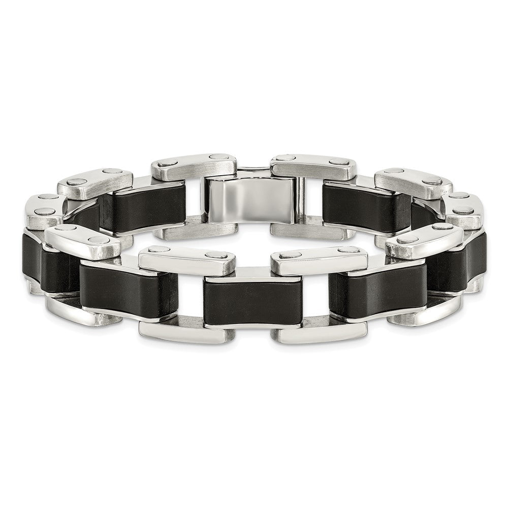 Chisel Stainless Steel Polished with Black Rubber Inlay 8.5 inch Link Bracelet