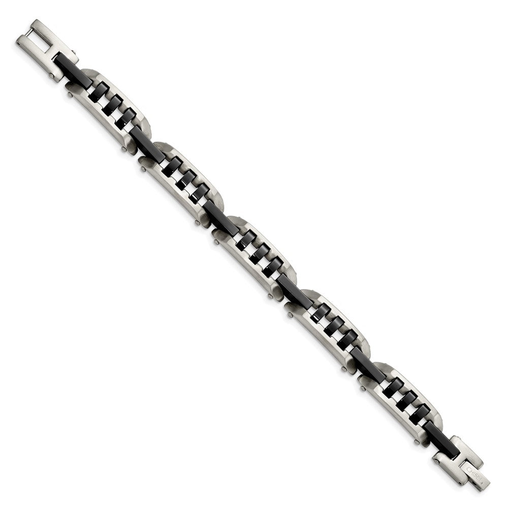 Stainless Steel Brushed and Polished Black IP-plated 8in Bracelet