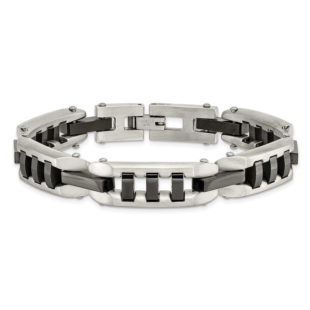 Stainless Steel Brushed and Polished Black IP-plated 8in Bracelet