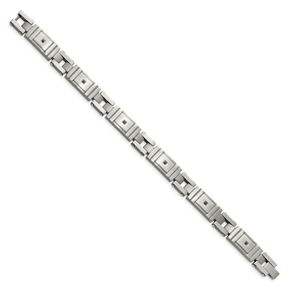 Chisel Stainless Steel Antiqued and Brushed with Black CZ 8.75 inch Link Bracelet