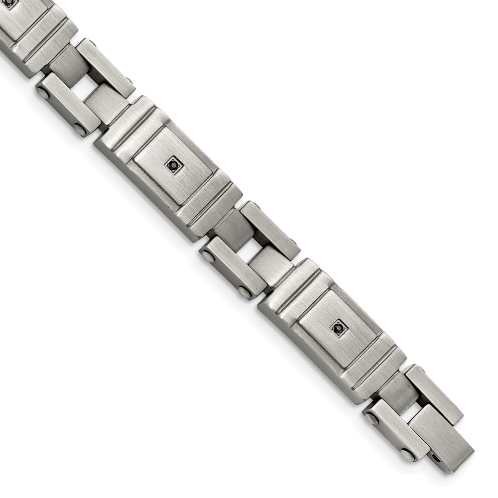 Chisel Stainless Steel Antiqued and Brushed with Black CZ 8.75 inch Link Bracelet