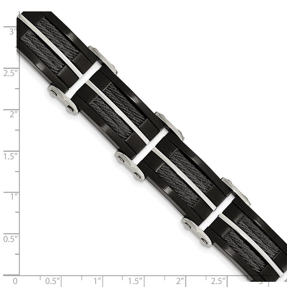 Chisel Stainless Steel Brushed and Polished Black IP-plated with Cable Inlay 8.75 inch Link Bracelet