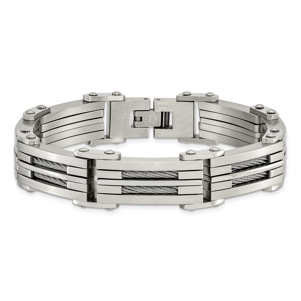 Chisel Stainless Steel Brushed and Polished with Cable Inlay 8.5 inch Bracelet