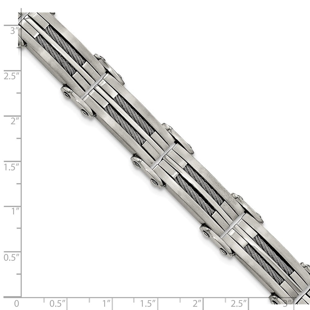 Chisel Stainless Steel Brushed and Polished with Cable Inlay 8.5 inch Bracelet